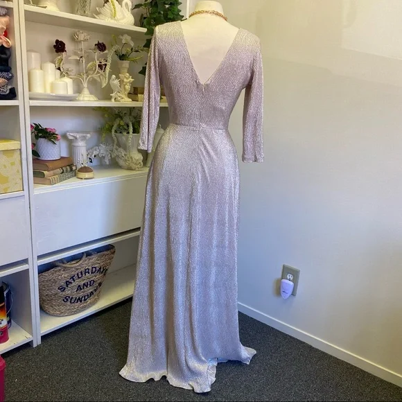 BHLDN Anthro Diedra Rose Gold Metallic Wrap Front Gown Floor Length Dress - Picture 9 of 16